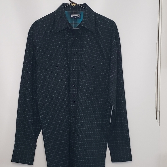 Panhandle Pearl Snap Men's Shirt Size Medium Tall Western Casual Green Dark Grey - Picture 2 of 16